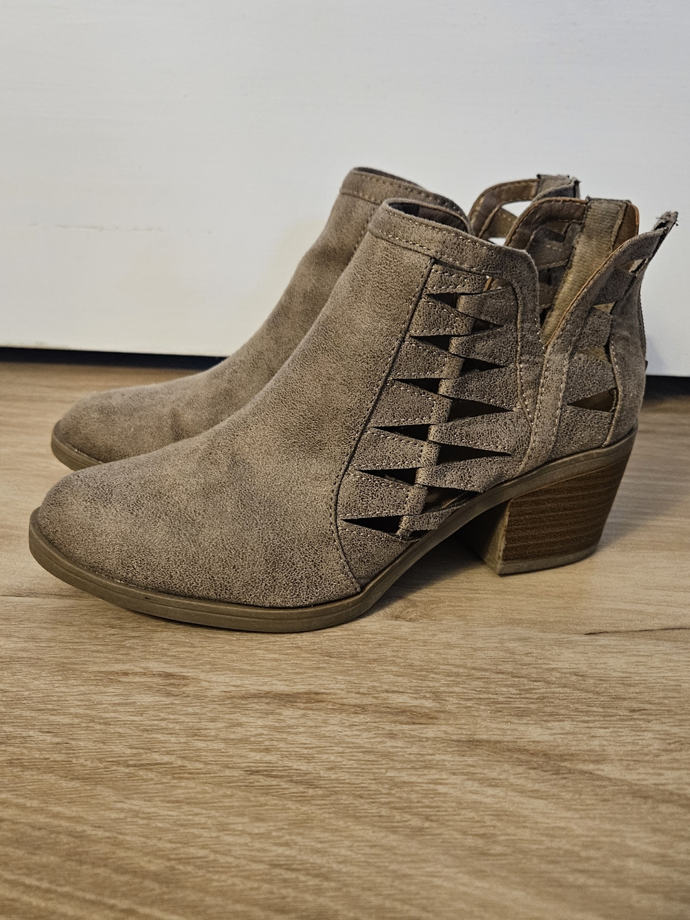Time and Tru Taupe Cutout Suede Ankle Booties